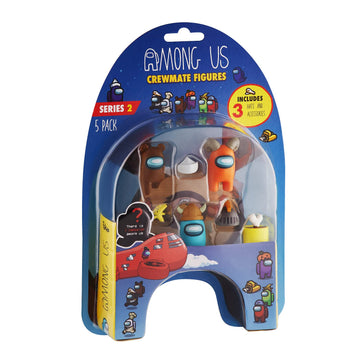 P.M.I. Among Us Crewmate Figures, 5 Piece Assortment, Plastic Toys, Includes Hidden Impostor & Additional Hats, Various Colors