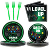 96 Pcs Video Game Plates And Napkins Party Supplies Gaming Party Tableware Set Green Gamer Party Decorations Favors For Kids Bir