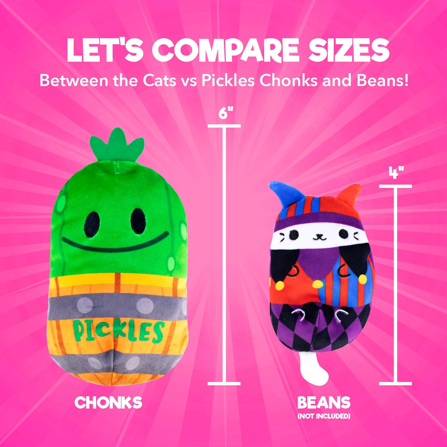 Cats Vs Pickles Chonk Fuchsia Wave A Mystery Bags 1Pk | 6' Cvp Bean Filled Plushies | Blind Bags For Girls And Boys | Surprise Collectibles | Toys For Kids And Adults | Sensory Friendly | 1 Pack