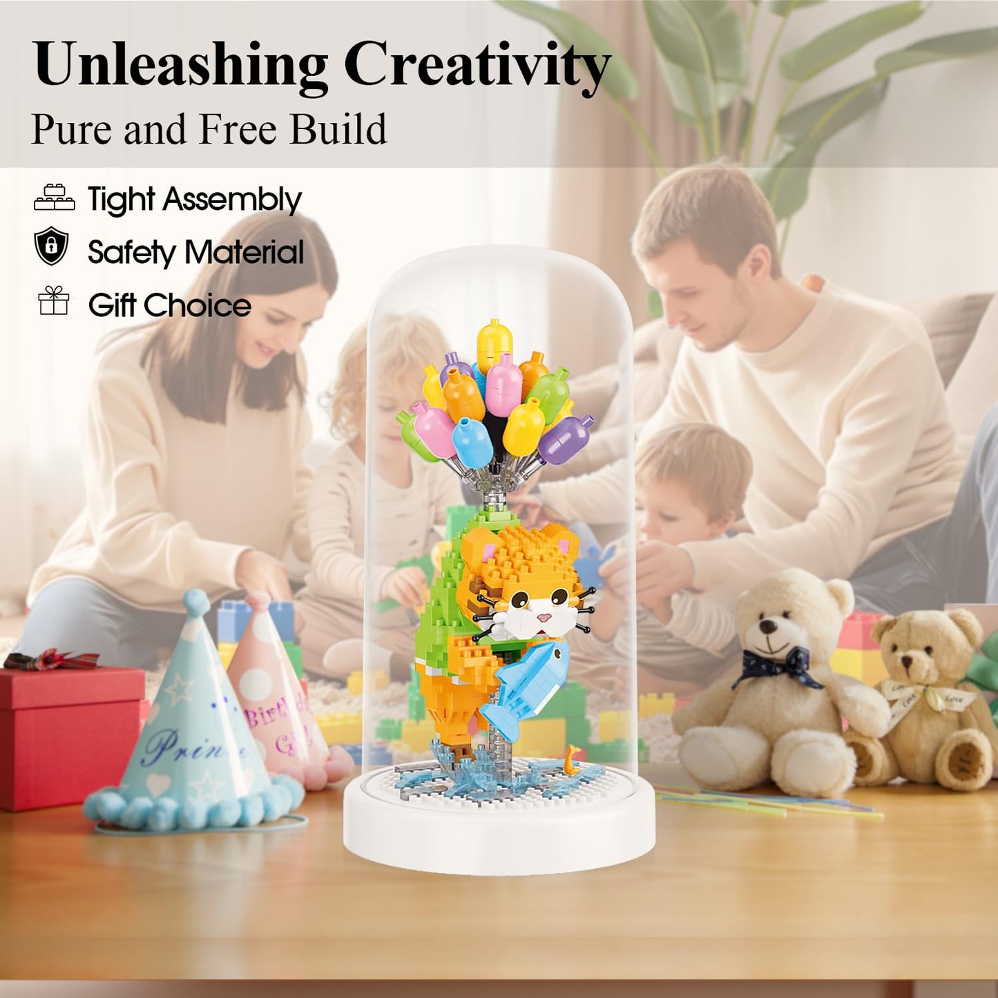 Balloon Cat Building Set With Dust Cover, Mini Micro Animals Building Blocks Set, Small 3D Crossing Pet Model Stem Toys For Kids