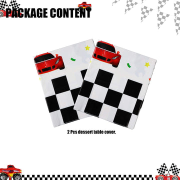 GGDE 2 Pcs Racing Car Plastic Table Cover Boys Birthday Car Theme Party Decorations Supplies White 2