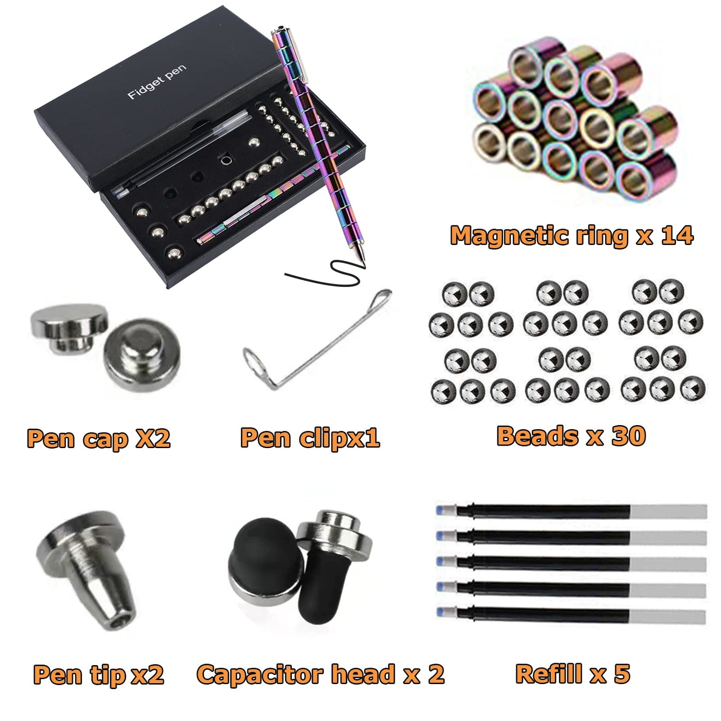 TYJHAFN Fidget Pen - Magnetic Deformable Metal Toy Pen Set, 45 Pieces, Multicolored, Ideal for Boys & Girls Ages 8-12, Great for Adults