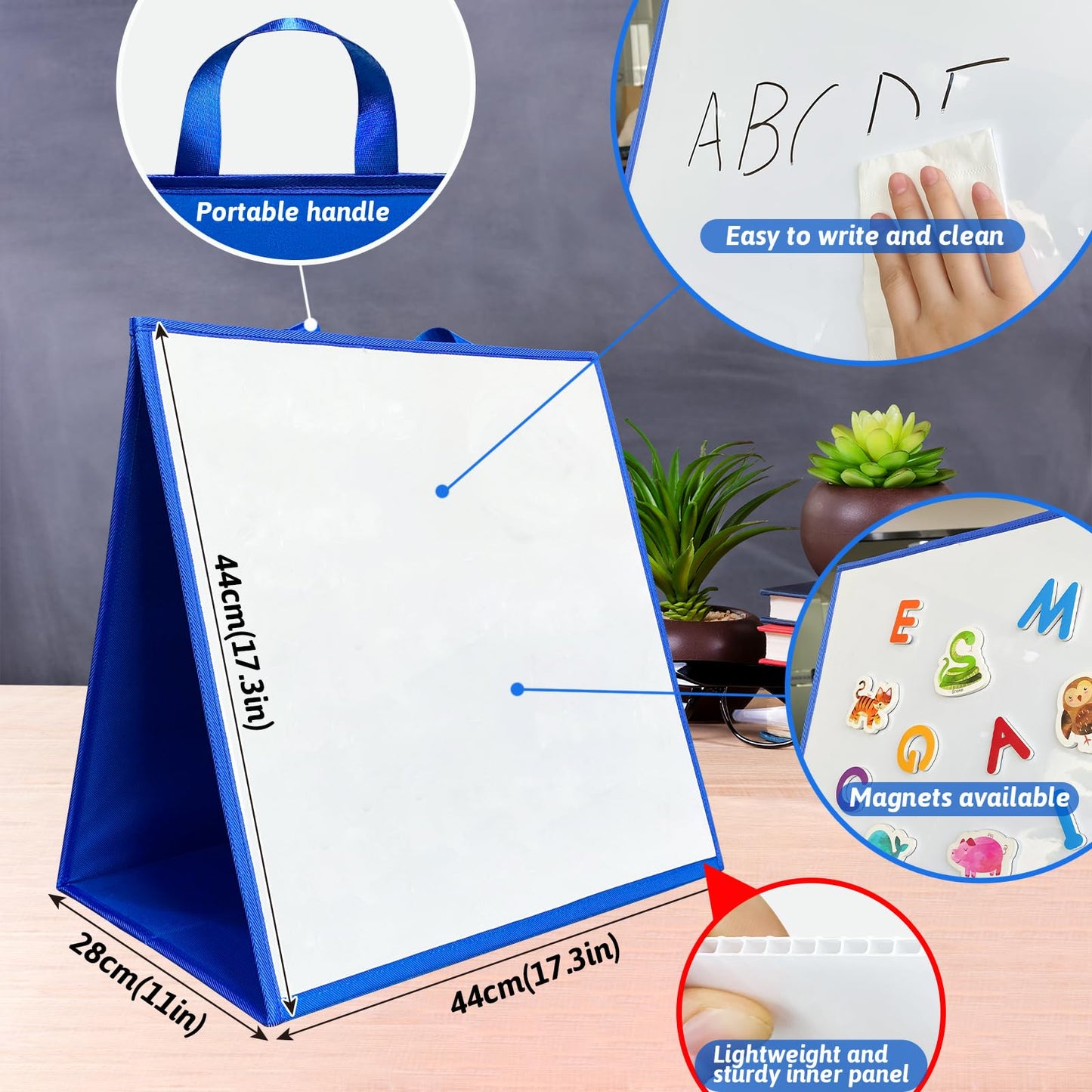 Felt Flannel Board/Dry Erase White Board for Toddlers,17.3 * 17.3in,Double-Sided,Folding,Standing,for Wall,Classroom,Preschool,K