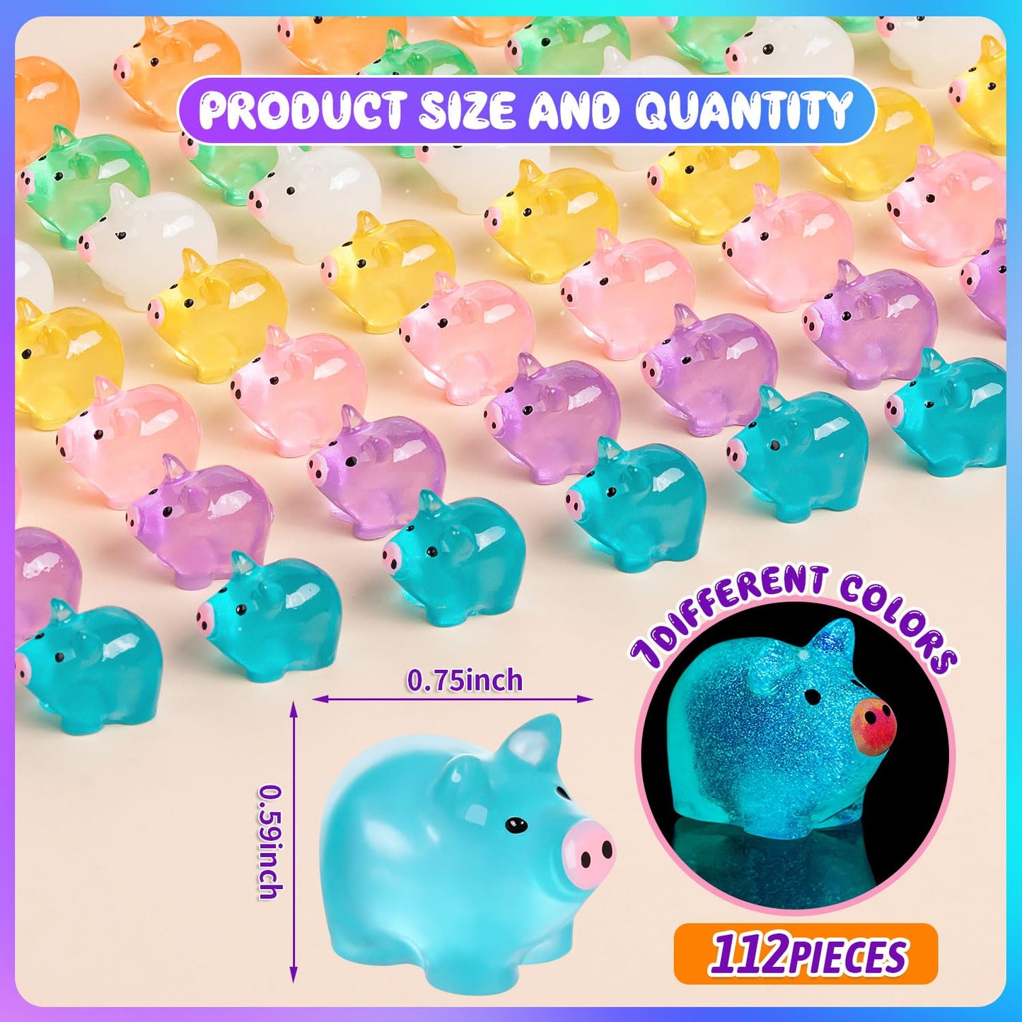 SYWHXY 112PCS Luminous Mini Resin Pigs Cute Mini Pigs Figures Glow in The Dark, Tiny Pigs Miniature Charms Ornament for Garden L
