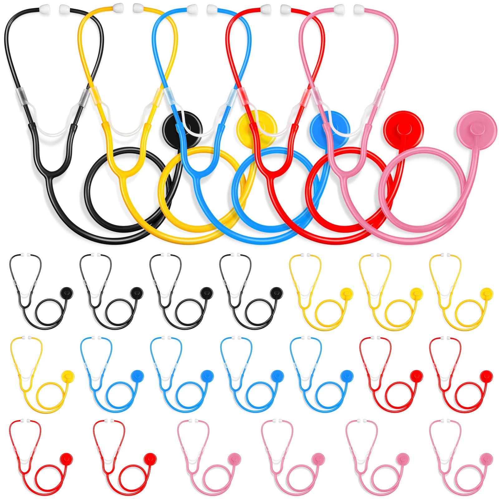 RoundFunny 20 Pcs Kids Stethoscope Toy Real Working Plastic Stethoscope for Kids Role Play Girls Boys Doctor Nurse Accessories C