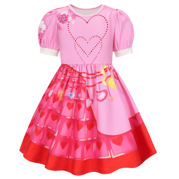 Ruuyiicoco 7 Pcs Pink Rise Costume For Girls Red Princess Dress With Wig (Pink, 8-9 Years)