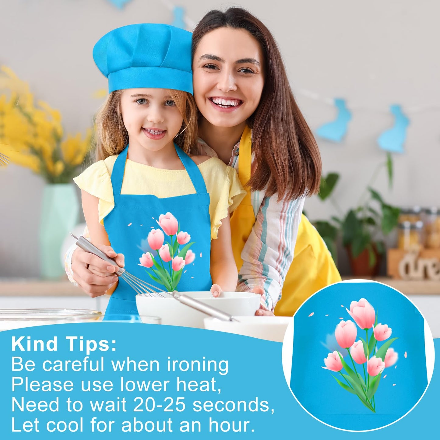 Bouiexye 3 Set Kids Apron and Chef Hat Set Children Apron Adjustable with 2 Pockets Children Chef Painting for Cooking Baking Pa