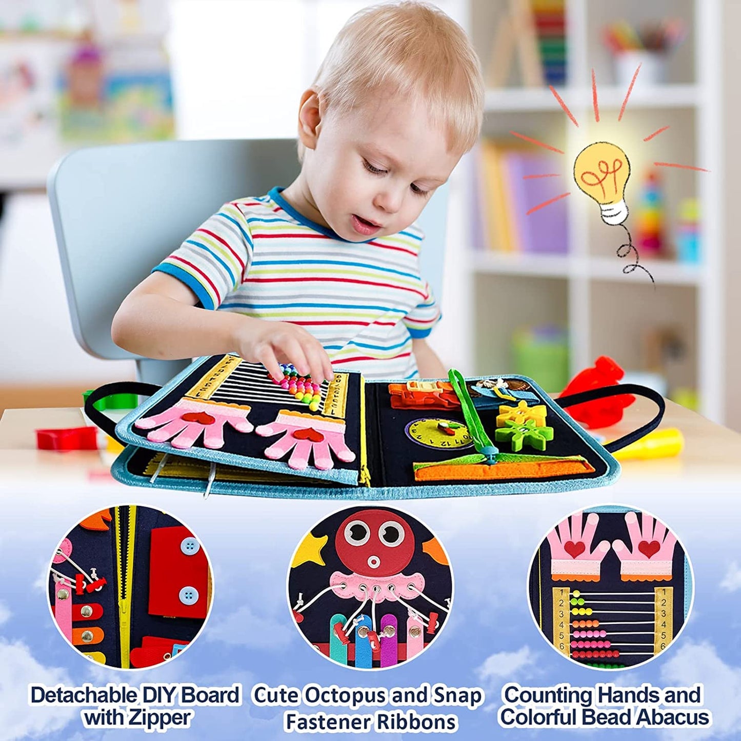 Gojmzo Busy Board Montessori Toys For 1 2 3 4 Year Old Boys & Girls Gifts, Sensory Toys For Toddlers 1-3, Educational Travel Toys, Preschool Activities Learning Alphabet Count Fine Motor Skills