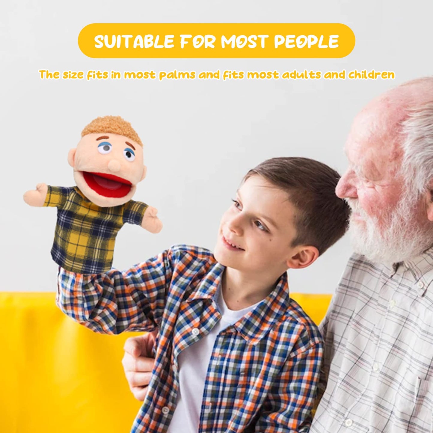 1 Pcs Family Hand Puppets 12 Inch Grandparents, Mom & Dad, Brother & Sister Plush Hand Puppet Toys Role-Play Toy Puppets For Kids Storytelling Imaginative Pretend Play Teaching Preschool(Brother)