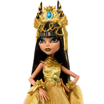 Monster High Howliday Doll, Winter Edition Cleo De Nile Collectible in Golden Gown with Gleaming Accessories and Shimmery Fringe