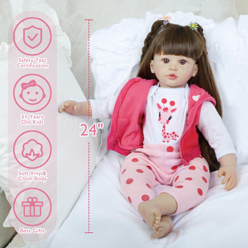 Reborn Baby Dolls 24 Inch - Realistic Baby Doll Toddler Girl With Long Hair Weighted Lifelike Baby Vinyl Limbs & Soft Cloth Body