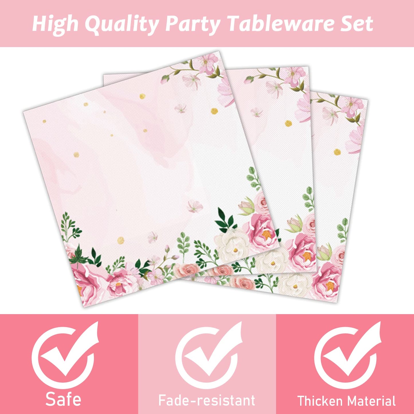 Gisgfim 96 Pcs Floral Party Plates And Napkins Party Supplies Pink Spring Flower Theme Party Tableware Set Watercolor Floral Tea