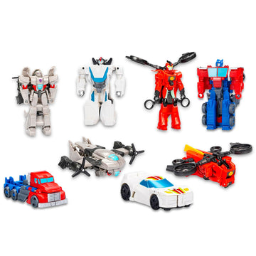 Transformers 1 Step Flip Changers Earthspark Action Figure Set - Bundle of 4 Toys: Wheeljack, Optimus Prime, Megatron, Terran Tw