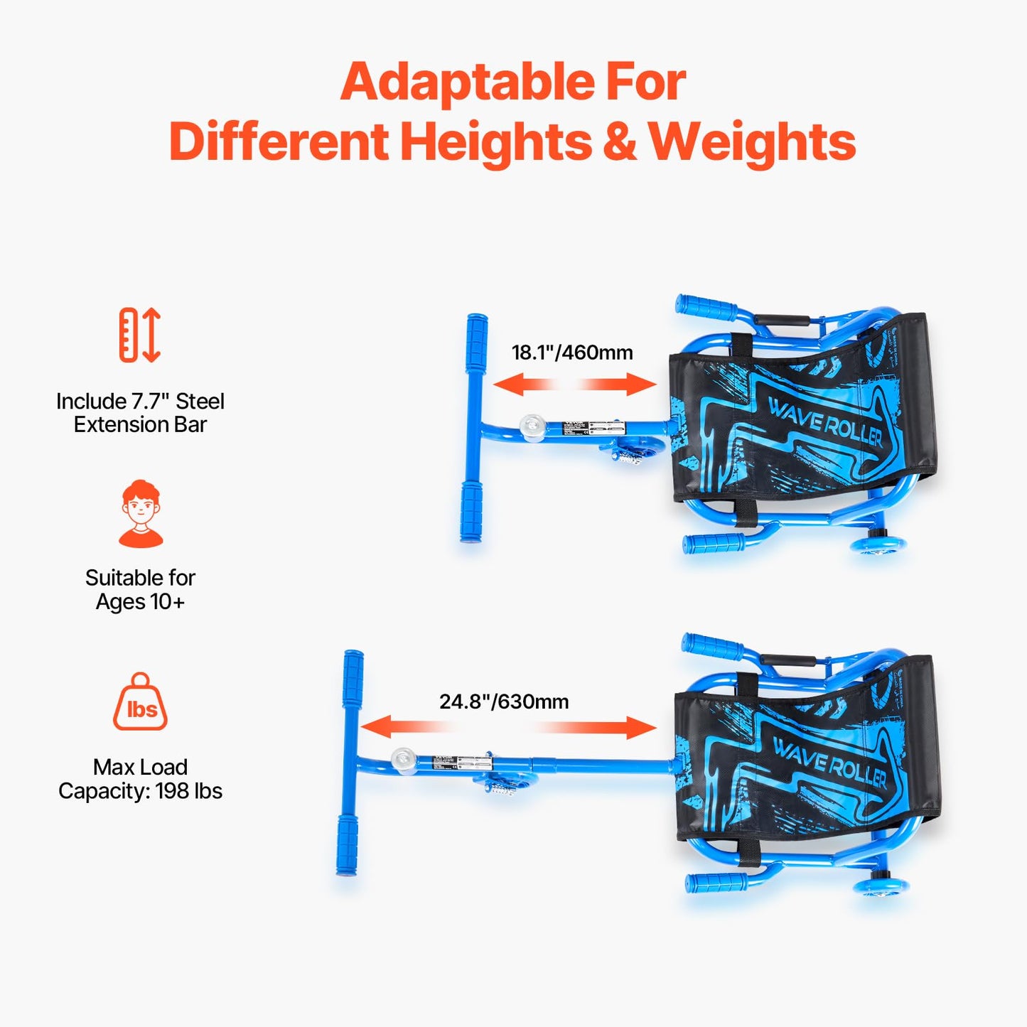 Vevor Ride On Scooter, Load Capacity Of 198 Lbs, Swing Side-To-Side For Amazing Ride Powered By Zig-Zag Motion, Ride On Drifting