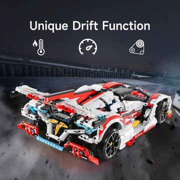 Ownone 1 Super Car Building Kits - With Easy Drifting Wheels, Remote Control Function, Electric Gull-Wing Doors - Collectible 1:10 Scale Model Technique Car Building Blocks Set For Adults (2277 Pcs)
