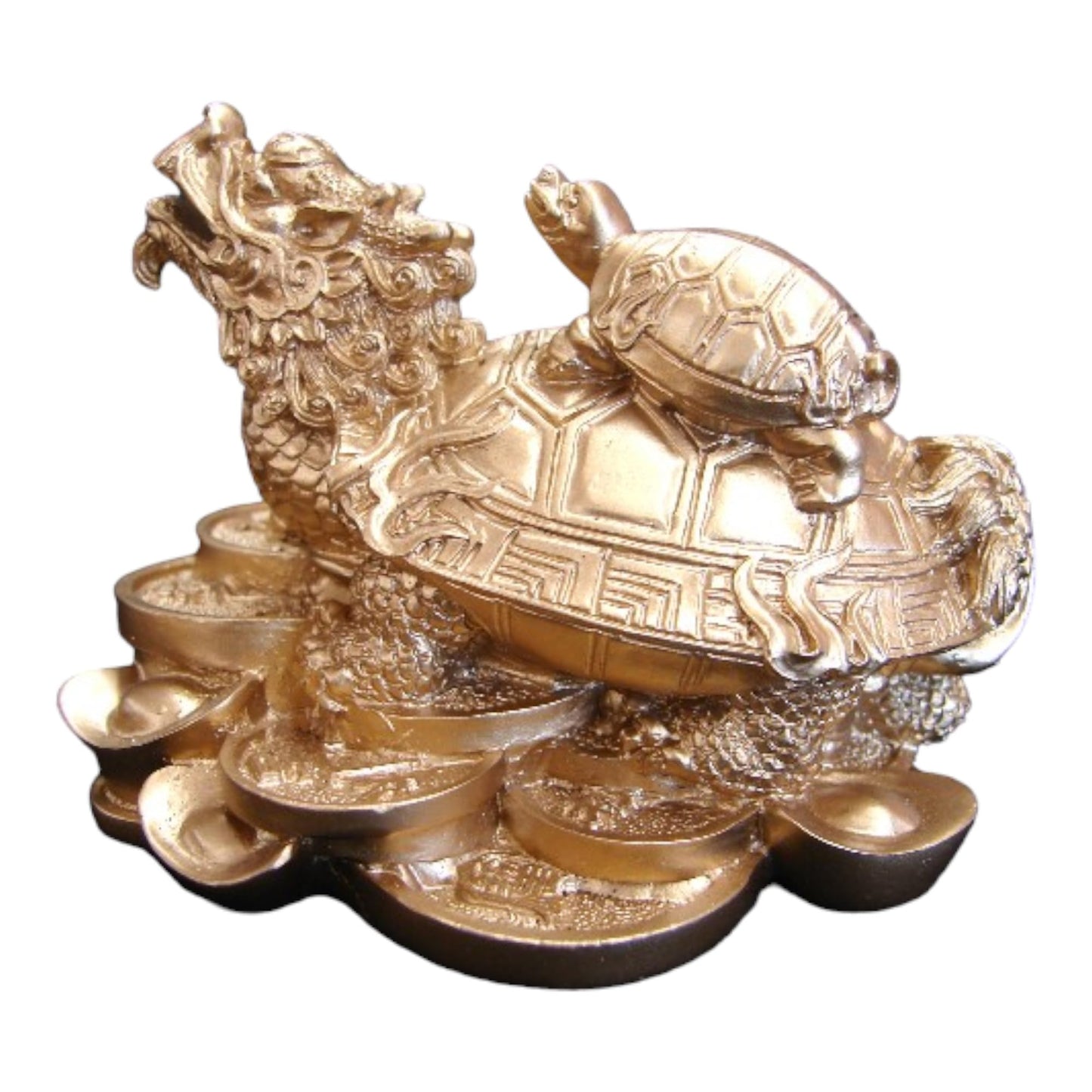 Feng Shui Dragon Turtle, Chinese Dragon Tortoise Sitting On Chinese Coins And Ingot For Wealth