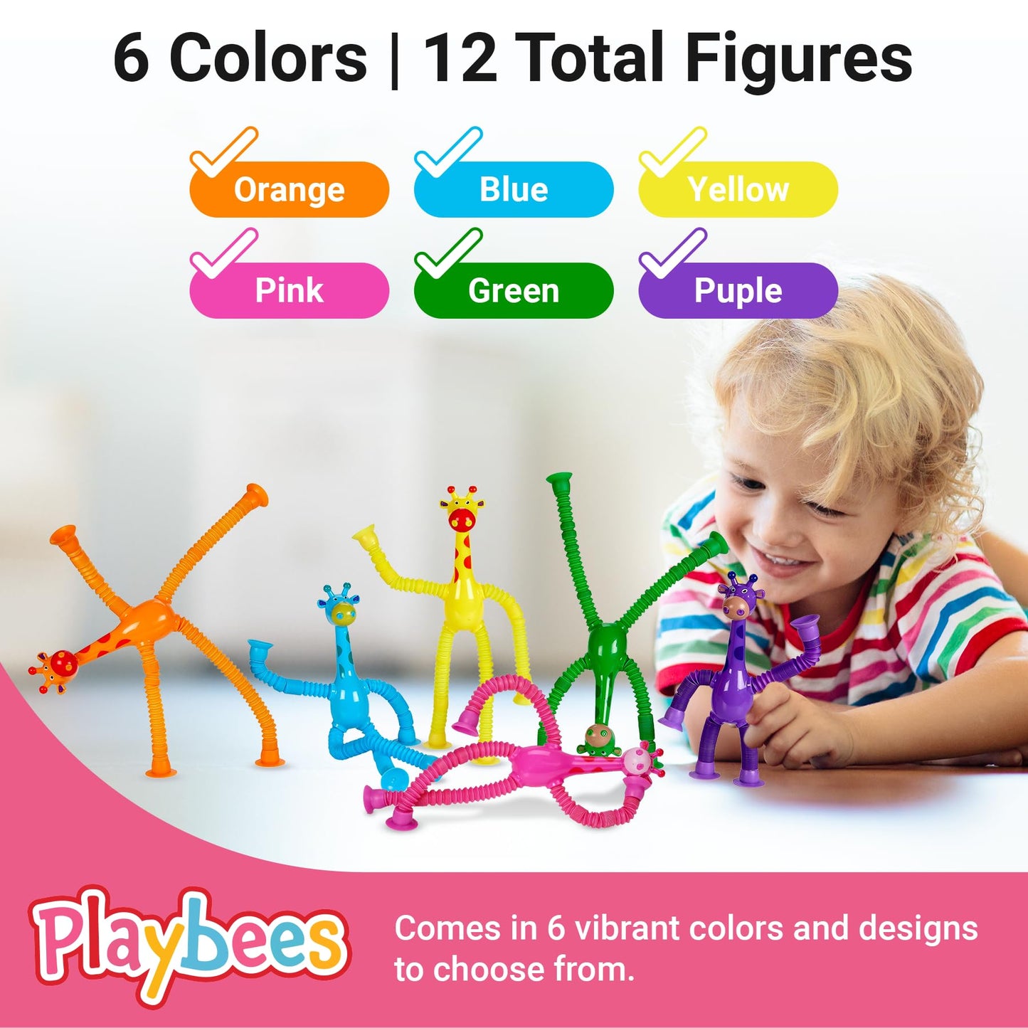 Telescopic Suction Cup Giraffe Toys For Toddler Restaurant Dinner Table Activities, Stretchy Animal Pop Tubes, Telescopic Sensor