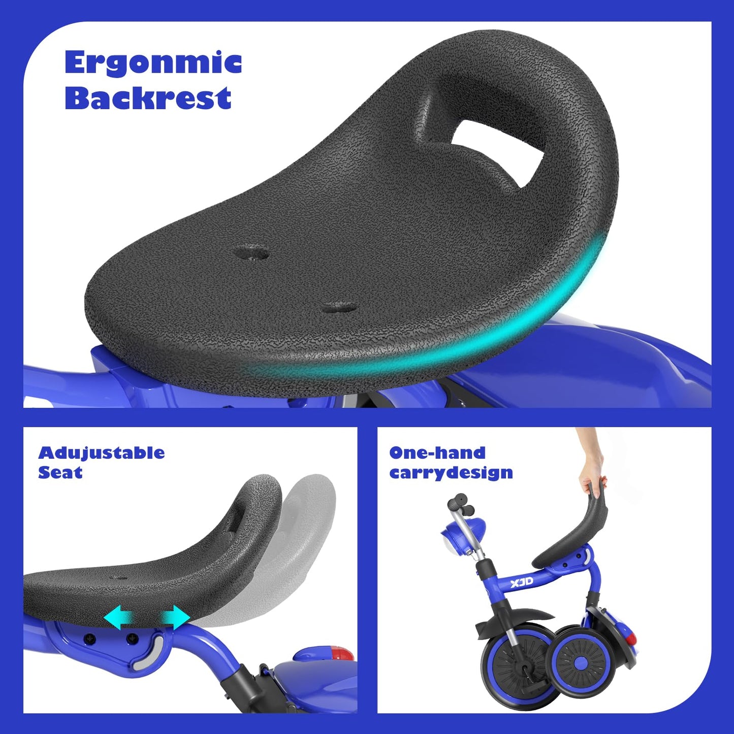 XJD Toddler Tricycle, Foldable Toddler Bike with Pedals, Tricycle for 2-5 Year Olds, Adjustable Comfortable Seat, Birthday Gifts