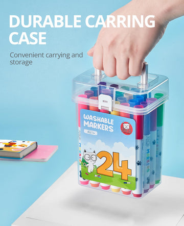 Joycat 24 Count Washable Markers For Kids, 24 Colors Washable Markers Set With Carrying And Storage Case, Coloring Marker Bulk For Boys Girls, School Classroom Supplies