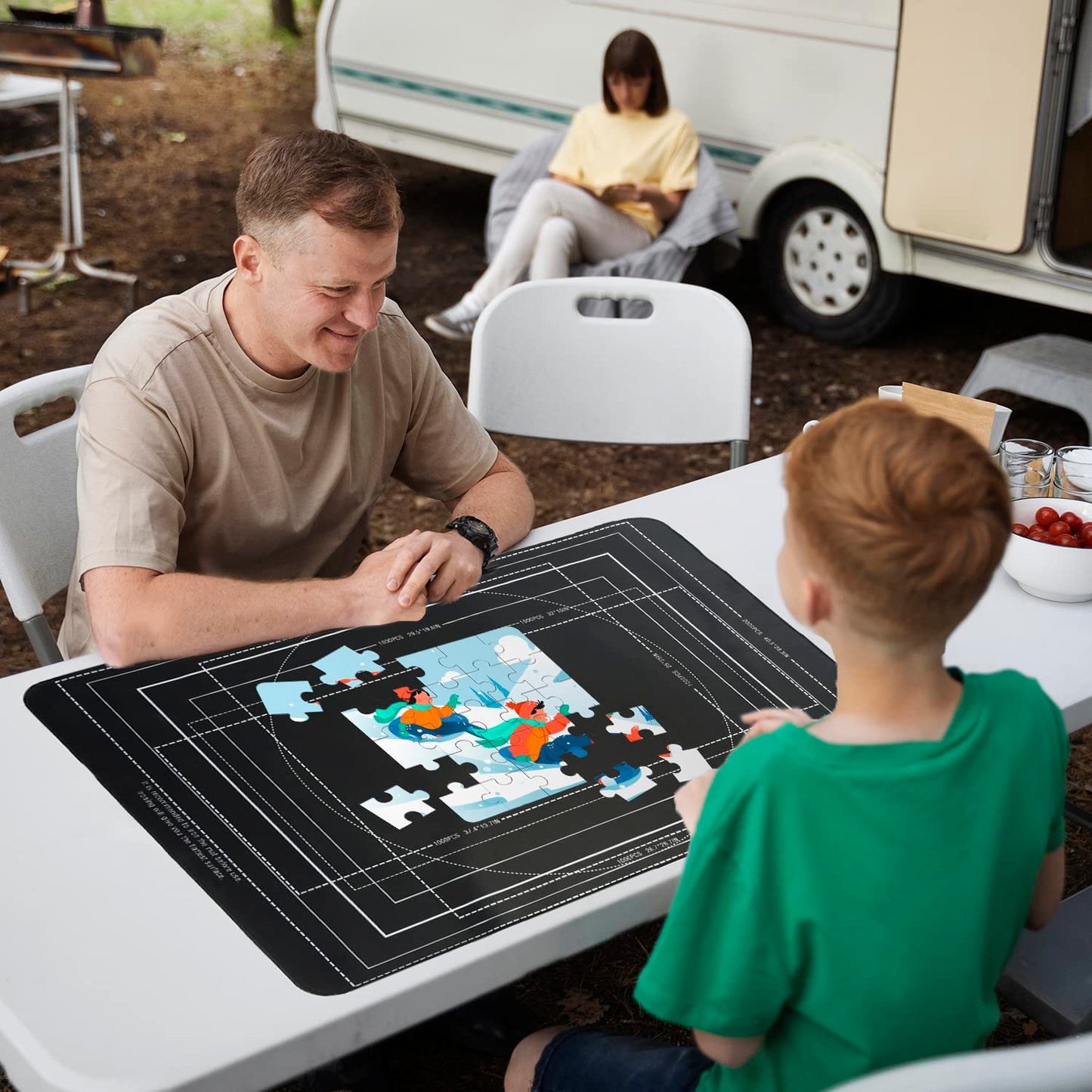 Pohxev Jigsaw Puzzle Mat Roll Up - Portable 48x30.7 for 2000 Pieces, Non-Slip Rubber Bottom, Includes 6 Sorting Trays & Storage Bag,