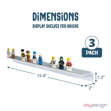 Play Platoon Building Brick Display Shelves 3 Pack Minifigure Display Case Shelf - 15x2 Inch Acrylic Wall Mount Shelf for Wall,