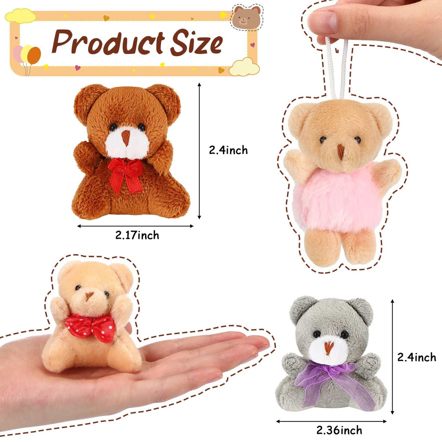 Zhanmai 100 Pcs Mini Plush Stuffed Animal Bulk Small Animal Toys Keychain Party Favors Easter Egg Stuff For Kids Birthday Valentine Carnival Classroom Prizes Gift Goodie Bag Filler(Bear)
