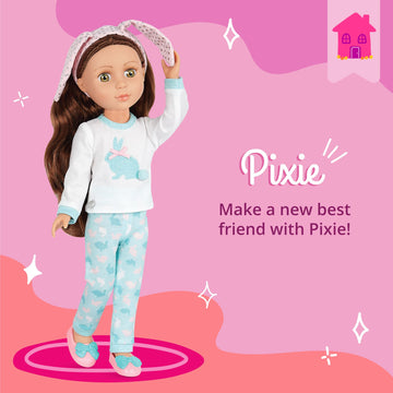 Glitter Girls – 14-Inch Slumber Party Doll – Brown Hair & Hazel Eyes – Slippers & Bunny Loungewear Outfit – Poseable Fashion Dolls – 3 Years + – Pixie