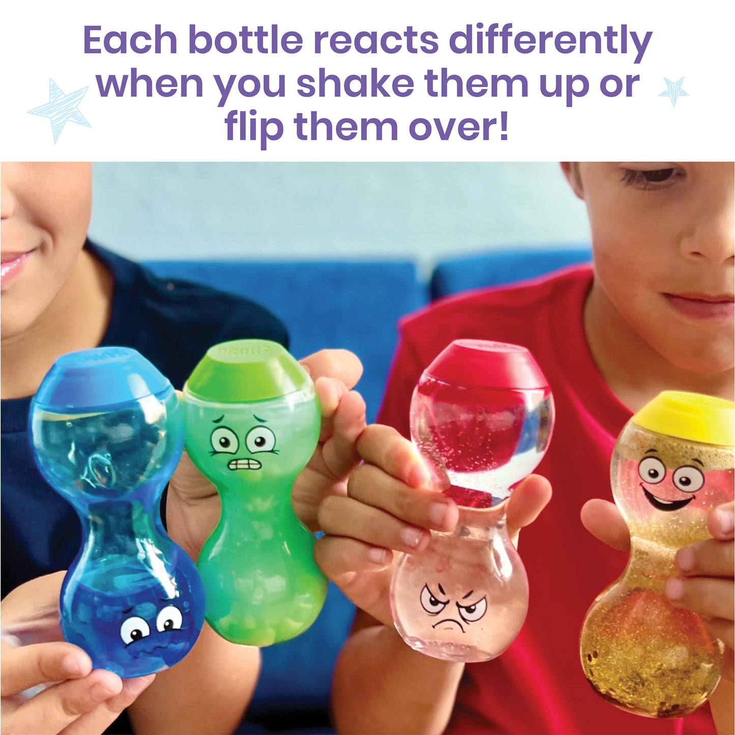 Hand2Mind Express Your Feelings Sensory Bottles- Primary Emotions, Toddler Sensory Toys, Quiet Fidget Toys, Play Therapy Toys, C