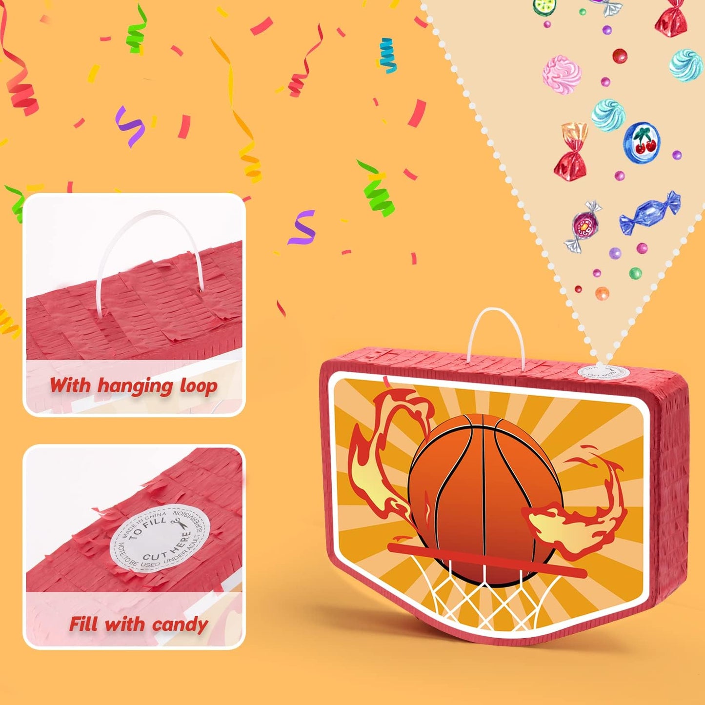 Wernnsai Basketball Piñata - Basketball Party Supplies Piñata Bundle With Blindfold And Stick Sports Themed Party Supplies For Kids Carnival Events Basketball Party Decorations (15.8' X 11.8' X 3')