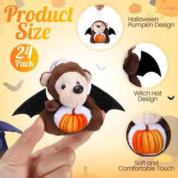 Vinsot 24 Pcs Halloween Stuffed Animal Bulk Small Halloween Plush Toys Plush keychain with Pumpkin Pattern for Trick or Treat Go