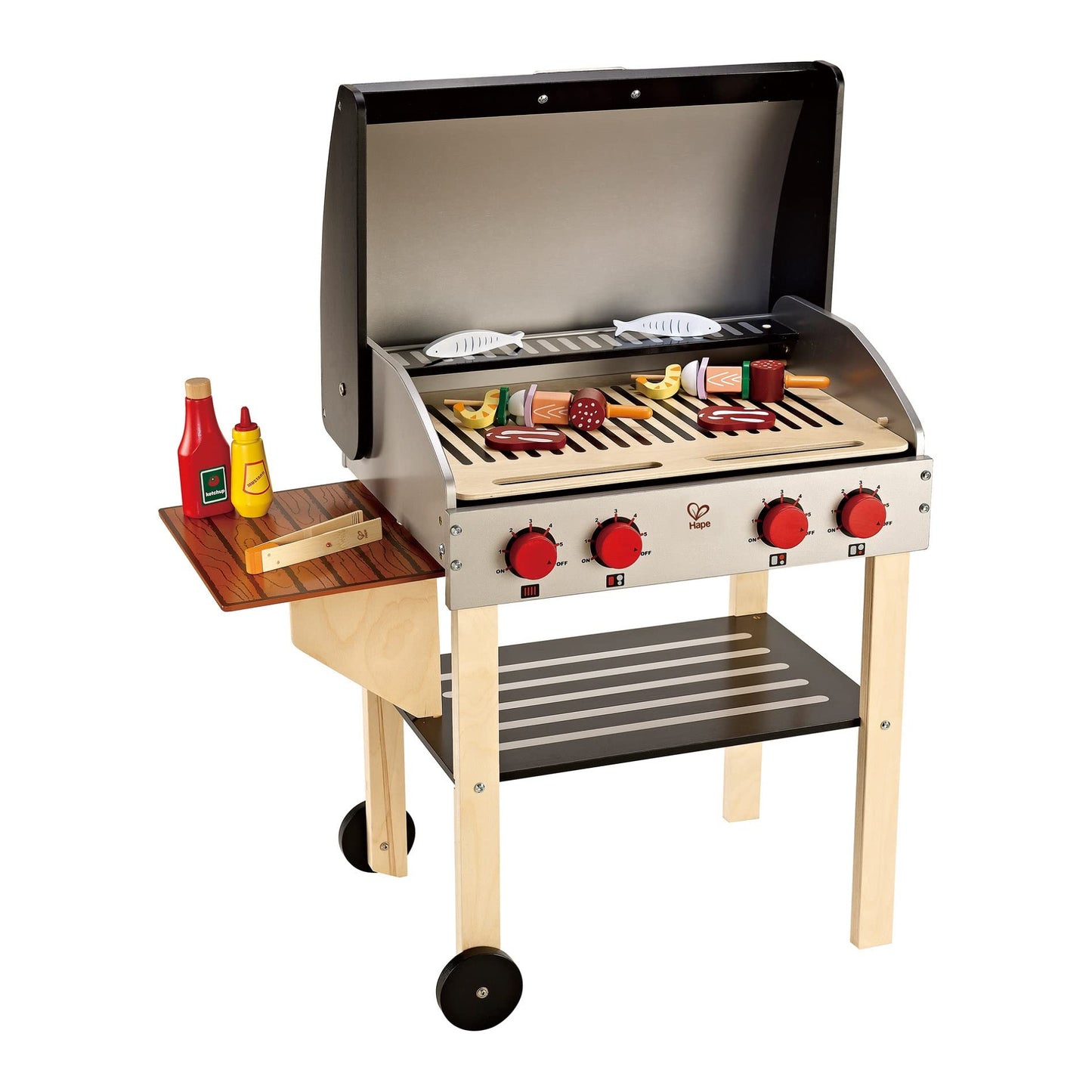 Award Winning Hape Gourmet Grill And Shish Kabob Wooden Play Kitchen Multi, L: 27.6, W: 15, H: 24.8 Inch