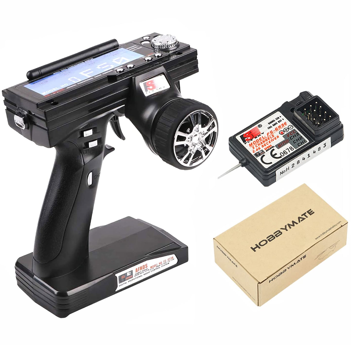 HOBBYAMTE Flysky FS-GT3B Rc Transmitter Receiver 2.4Ghz 3 Channel, with FS-GR3E Failsafe Receiver