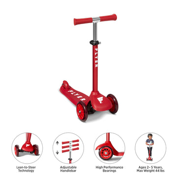 Flyer Glider Jr., Radio Flyer Lean To Steer Toddler Scooter, Red, For Kids Ages 2-5 Years
