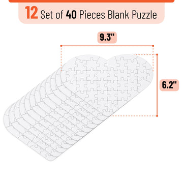 Mr. Pen- Blank Puzzle, 12 Pack, 40 Pieces/Pack, 9.3'' X 6.2'', Heart Shaped White Puzzle, Blank Puzzles To Draw On, Easter Gift