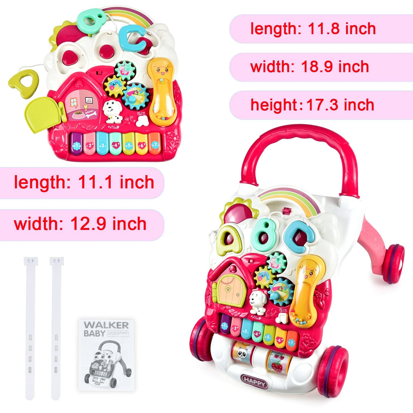 Dahuniu Sit to Stand Learning Walker, 2-in-1 Baby Walker for Girls and Boys, Multi-Function Removable Game Panel, Baby Activity