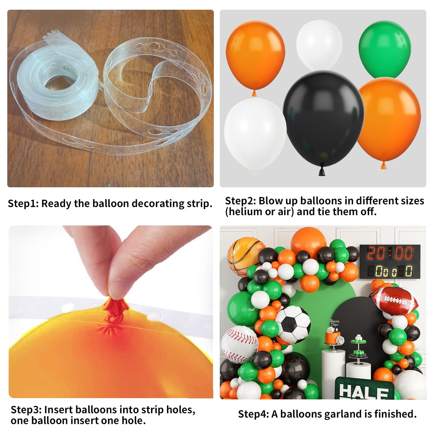 Sport Balloons Arch Garland,Ball Theme Balloon Garland Kit White Green Black Orange Balloons Ball Foil Balloons For Sports Theme Party Games Garden Theme Party Celebration Party