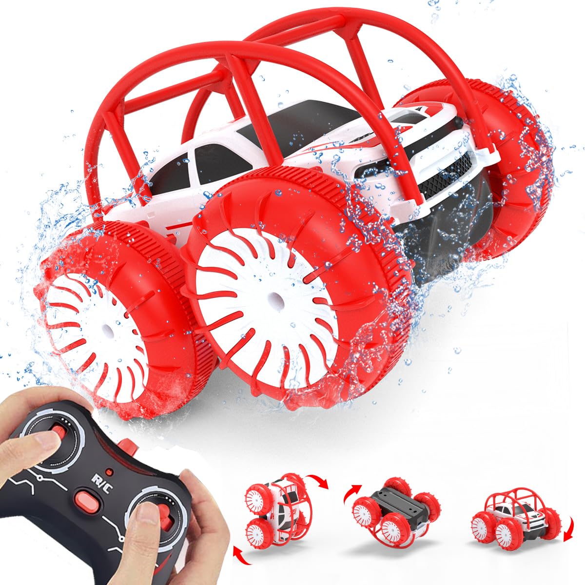 zingzoom Amphibious Remote Control Car, Rechargeable RC Cars 360 Flip Waterproof RC Stunt Car 2.4Ghz 15KM/H 4WD All Terrain Car