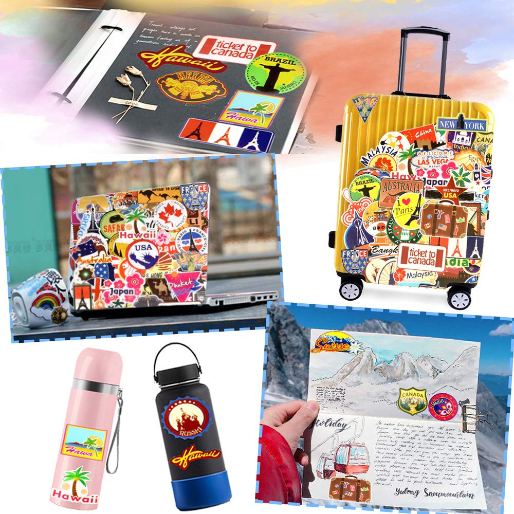 Waterproof Vinyl Stickers For Laptop Luggage Scrapbook Postcard (100Pcs Travel Style)