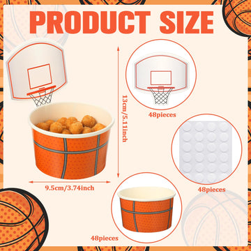 Sunnyray 48 Sets Basketball Hoop Snack Cups With Cards Basketball Party Supplies Paper Basketball Cups Disposable 8 Oz Treat Foo