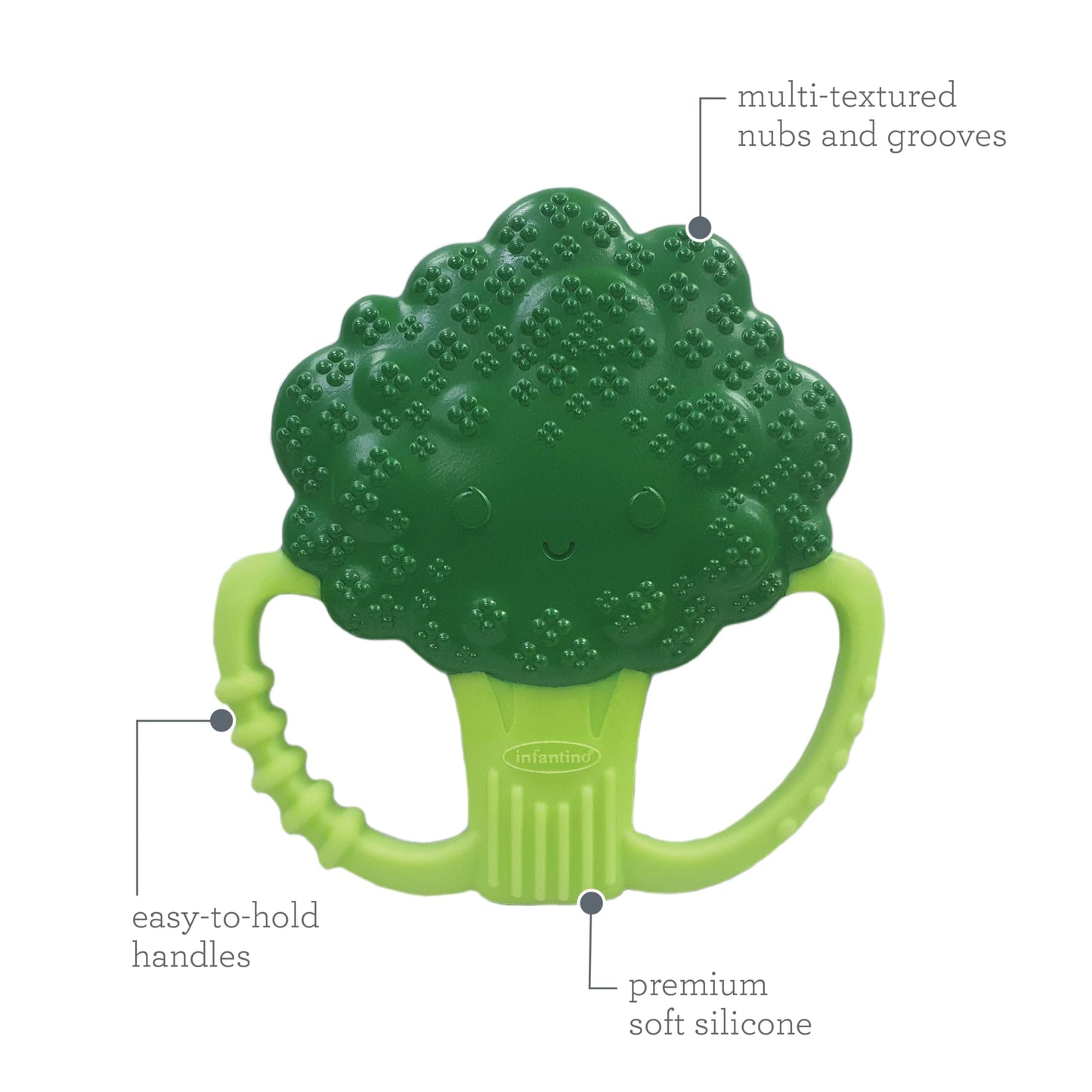 Infantino Lil' Nibbles Textured Silicone Baby Teether - Sensory Exploration And Teething Relief With Easy To Hold Handles, Green