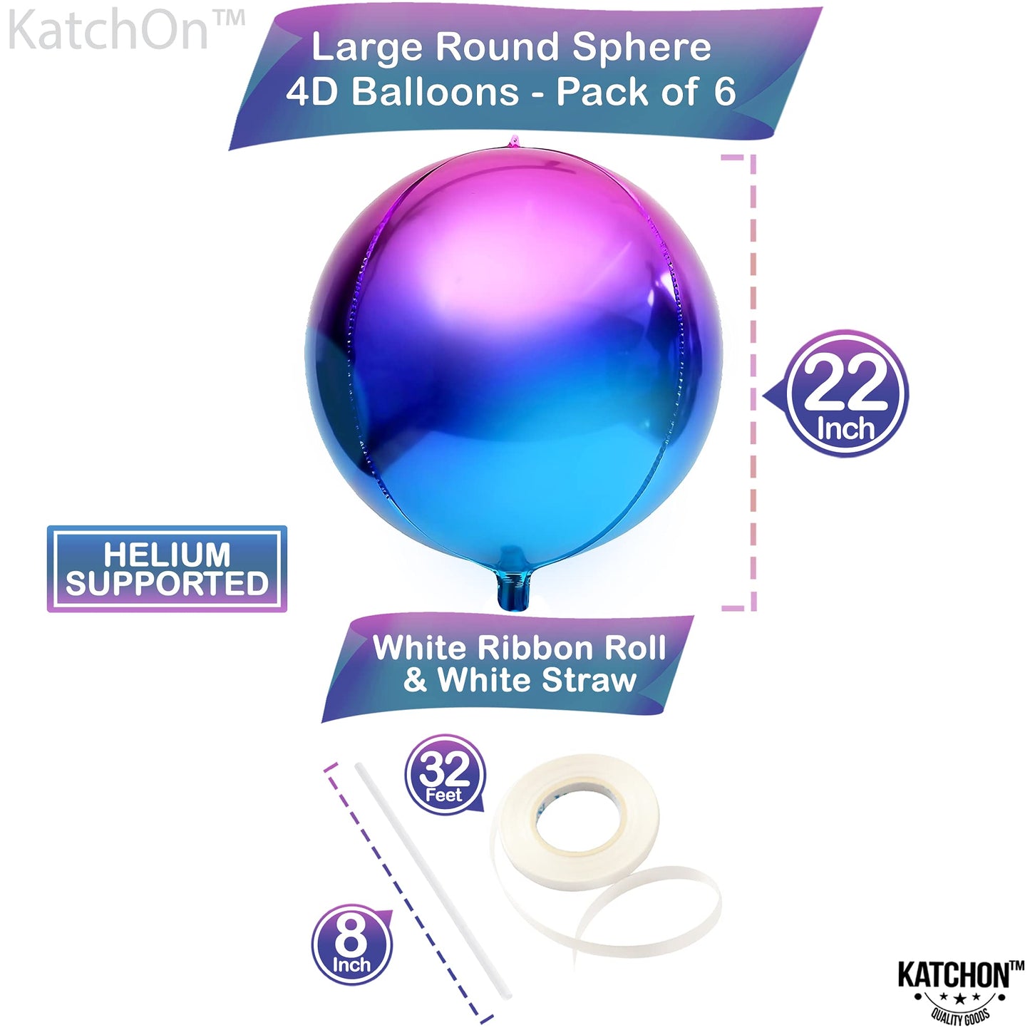 Katchon, Purple Galaxy Balloons - 22 Inch, Pack Of 6 | Iridescent Balloons, Round 4D Metallic Balloons For Galaxy Birthday Party Decorations | Purple And Blue Balloons For Galaxy Party Decorations