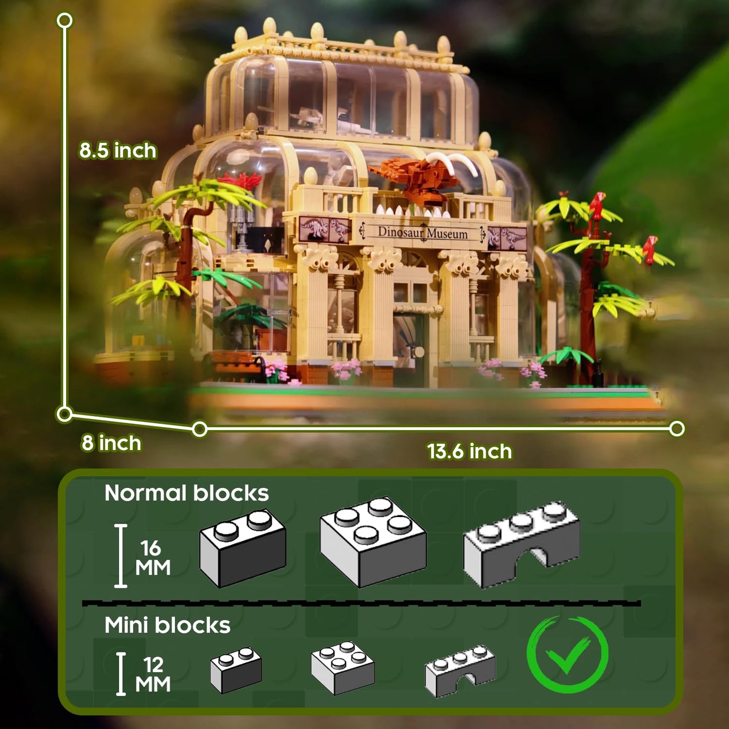 BrickTribe Mini Building Set - 2788PCS Dinosaur Museum Toy, LED Light, Plastic, Clear/Pale Yellow, Model 613000