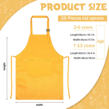 Eurzom 20 Pcs Christmas Kids Artists Aprons With Pockets Adjustable Chef Apron Children Painting Aprons For Cooking Baking(7-13