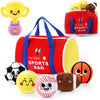 HyDren 7 Pcs My First Sports Bag Stuffed Plush Toys Playset Bulit-in Bell Baby Sports Balls and Trophy for Toddler 1-3 and Up Baby Gift tossing Toys for Boys and Girls Early Education