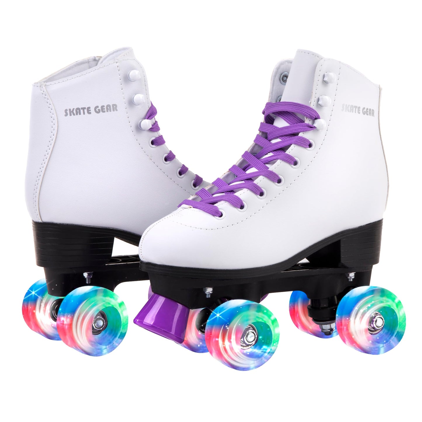 Skate Gear Extra Support Quad Roller Skates For Kids And Adults (Purple W Led, Women'S 5 / Youth 4)