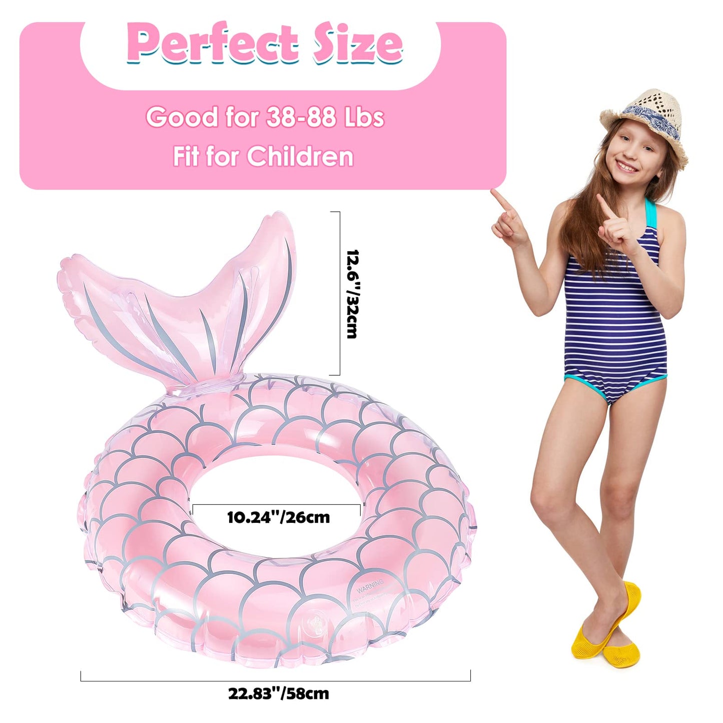 Heysplash Mermaid Pool Float, Mermaid Tail Shaped Pool Swimming Float Tube Ring Floatie, Summer Water Fun Beach Party Swimming Pool Toys For Kids Children Adults Water Activities, Pink