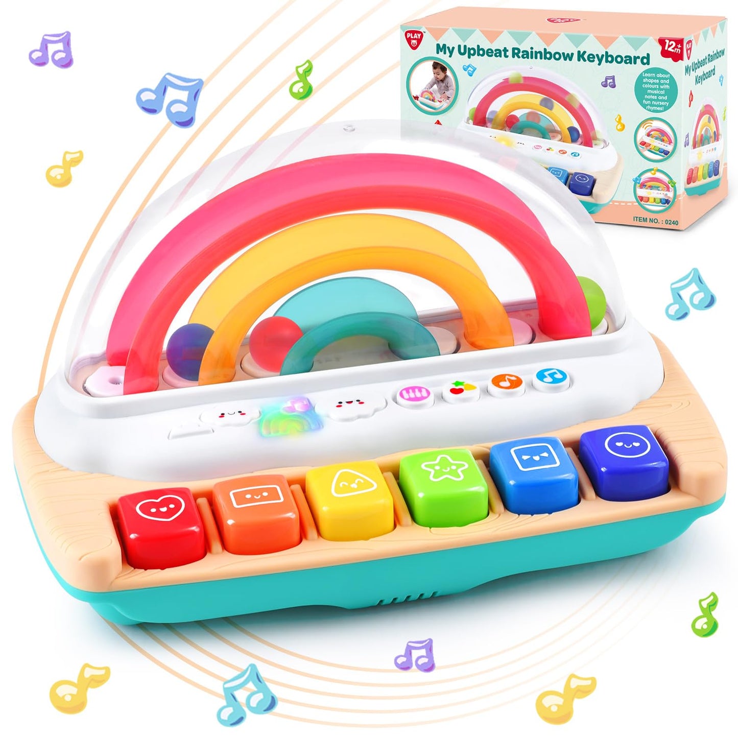 Play Baby Musical Toys - Rainbow Baby Piano Toy Music & Sound Light Up Musical Toys For Toddlers 1-3, Multifunctional Baby Pop Up Toy Cause And Effect Toys For Toddlers Age 1+ And Up Girls