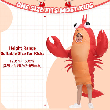 Searhmomo Inflatable Costume Lobster for Kids Funny Halloween Lobster Blow Up Costumes Crawfish Costume with Huge Pincers for Boys Girls Cosplay Party
