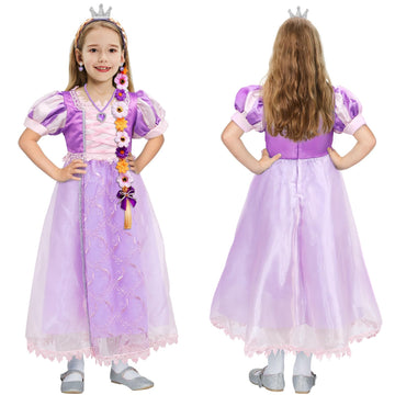 G.C Girls Princess Dress Costume with Wig Toddler Princess Dress Up Clothes Kids Crown Wand Halloween Cosplay Birthday Gifts