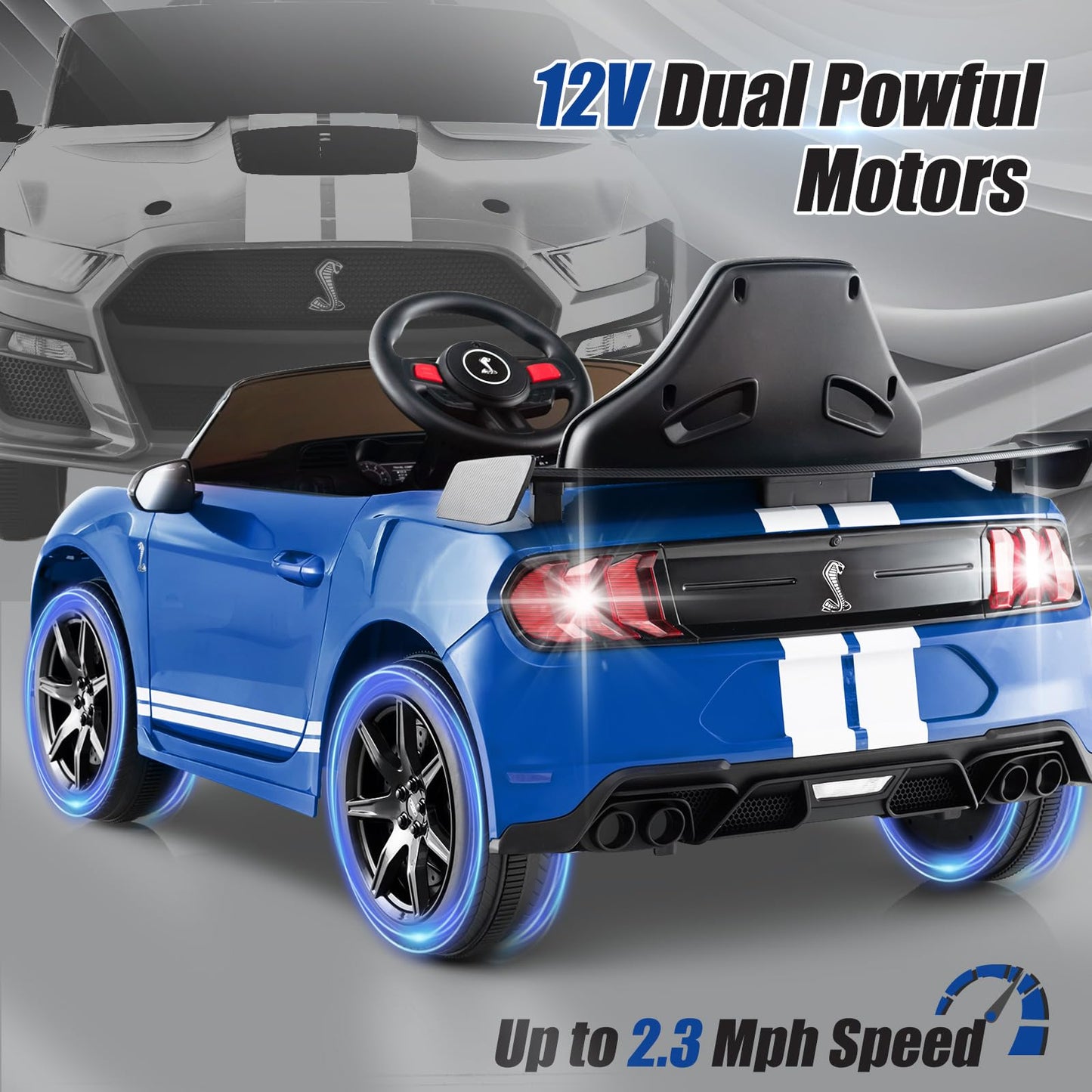 Licensed Ford Mustang Gt500 Ride On Car For Kids By Infans, Battery Powered Electric Vehicle With Remote Control, Headlight, Pow